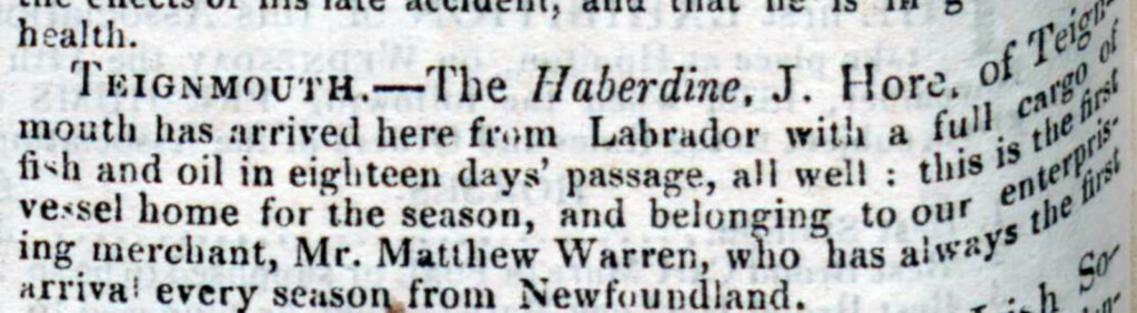 Newspaper Cutting with regards to John Hore (b1806, d1882) and The Haberdine Sailship 1838