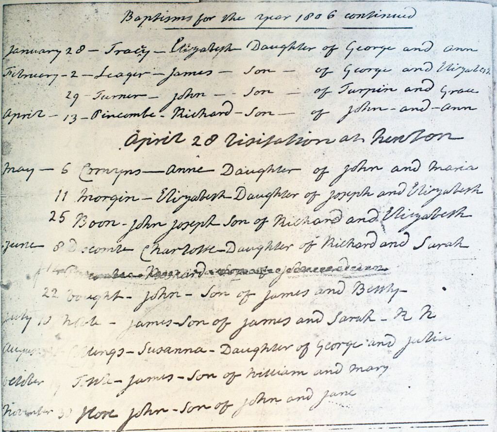 Manuscript Baptism Record for John Hore Bishopsteignton 1806