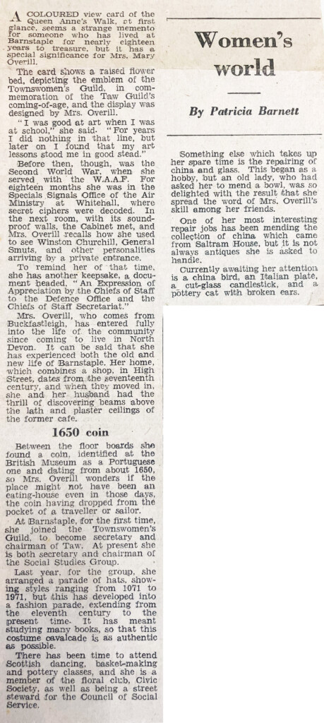 Newspaper Cutting of Mary Overill (nèe Bovey) 1972