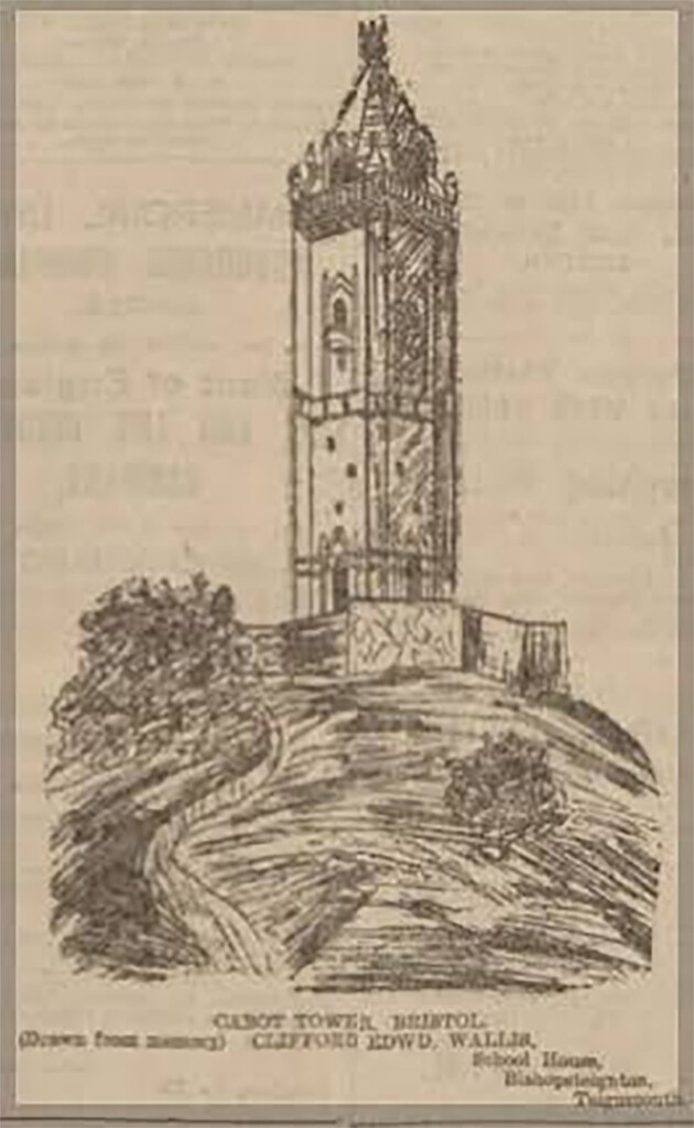 Hand drawing of Cabot Tower Bristol by C E Wallis