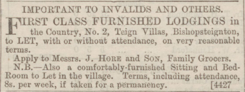 Newspaper cutting describing John Hore letting No.2 Teign Villas